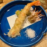 四季料理 悠 - 富山えびとオクラの天ぷら、とにかくエビが濃厚で美味しかった