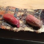 凛 - H26.10 松前の大トロ(左) かまの炙り(右)