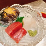 厨 花膳 - 中トロ 蝦夷鮑 烏賊