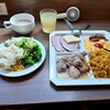 ホテルヴィラフォンテーヌ茅場町 - 料理写真:Day1 カレービラフと若鶏クリームソース煮込みにキノコスープversion＋基本セット(サラダ系:コーン・プロッコリ・葉物・ポテサラ＋ポークパストラミ、チーズ、ソーセージ、スクランブルエッグ)