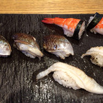 寿司の美登利 - 子供向け　ボイル海老と炙り秋刀魚と炙りエンガワ