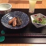 洛陽荘 - 2014年8月：朝食③茄子と牛蒡の煮物、鱧素麺