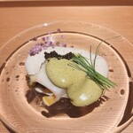 肉屋 田中 - 鮑と肝ソースの素麺のキャビア添え