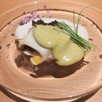 肉屋 田中 - 鮑と肝ソースの素麺のキャビア添え