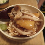 立ち呑みのさのや - 平目天とおこげのしめじあんかけ 280円(2014.9)