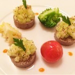 ル ベルクレイ - 2014.9.  和歌山県紀の川産鮎のパテ メロンのコンフィチュールで和えたメロンのサラダ