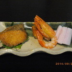 栄鮨 - 鮭・えび・長芋の甘酢　