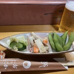 おかめ鮨 - お通し、ビール