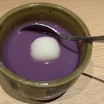 新宿 蟹いおり - 甘味(抹茶プリンの紫芋がけ)