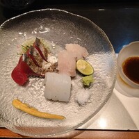 天ぷら 川辰 - 造り(三陸のかつお、明石の鱧、アオリイカ)