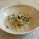 NALA - 前菜1 近海甲殻類の冷製ビスク 焼きナスと季節の夏野菜