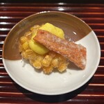 井本 - ばちこととうもろこしの天ぷら　とうもろこしソース添え