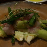 Terre et mer - ディナーＡコース　4,320円の前菜（地のイサキと契約農家の野菜）