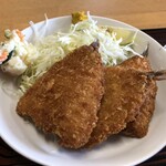 AS食堂 - アジフライ3枚、ポテサラ、キャベツ