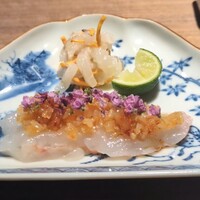 眞善美 - 前菜2種：牡丹海老、剣先烏賊。