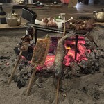 高森田楽の里 - 焼けて、味噌を塗ったところ