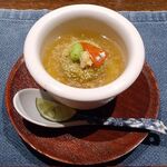 料理旅館 奥飛騨山草庵 饗家 - 温物：焼き茄子の茶碗蒸し 枝豆の団子 鶏軟骨そぼろあんかけ