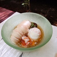 貴船喜らく - 冷鉢(そうめん、海老、温泉玉子、どんこ椎茸、口出汁)