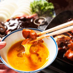 鳥浜 - 料理写真:鳥すきコース。玉子を絡めてよし、ご飯にかけてよし。