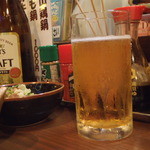 ときの家 - 生ビール、牛筋煮込み