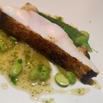 Yd'or - 本田屋さんの神経締めオオモンハタと久保寺農園の夏ネギのヴィネグレットソース