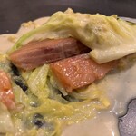 フランス料理 タンモア - ◎前菜その1：サクラマス、春キャベツ、ふきのとうのベルモットソース