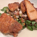 フランス料理 タンモア - ◎前菜その2：豚バラとのコンフィ、ピュイ産レンズ豆のサラダ
