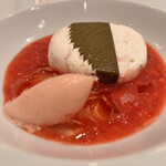 フランス料理 タンモア - ◎デザート：クレームダンジュ、桜餅仕立て、ロゼダンジュのジュレ、苺