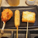 くわ焼 たこ坊 - 串揚げ5種（チキンポテト、オランダ、えびパン）