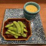 焼鳥 せきね - 人参、玉葱のビィシソワーズ・山椒の枝豆