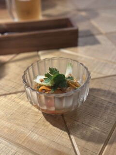 軽井沢酵素風呂とタイ食堂。 - 茄子のサラダ(お通し)