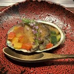 くずし鉄板 あばぐら - 冷菜　蝦夷鮑と夏野菜　だしのジュレ