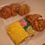 岩瀬の鶏めし - 料理写真:鶏もも唐揚げ、鶏コロッケ、鶏めし（上）