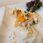 シャトー　ラ・パルム・ドール - 円やかさよりも酸味の爽やかさをシッカリと出している
カレー味とパセリ味のマヨネーズソース

カレーとブイヨンで軽く茹でてある
千切りキャベツのシャキッと感も心地良い

いろいろな味わい♪