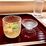 多仁本 - 先付けはむらさき雲丹とオクラタタキ、心太　土佐酢がきいてて涼しげです♫