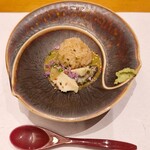 新宿御苑前 鮨らぼ  - 鮑酒蒸し、リゾット添え