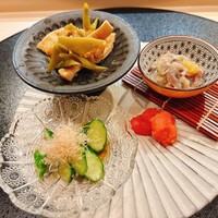 心一 - にしんのきりこみ
                    ささげとあげの煮物
                    あおとうたらこ
                    もろきゅうのビール漬け