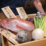 炭火原始焼と蔵元焼酎の店 のどぐろの中俣 - 旬の食材をプレゼンしてくれる