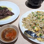 ステーキ てっぺい HARAJUKU - てっぺいステーキ150ｇ＋ガーリックライス＋ハートランド生