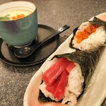 すしざんまい - 鉄火巻、イクラ巻き、茶碗蒸し