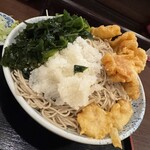 二月堂 - 冷やし鶏天ソバ（大盛り）¥1200