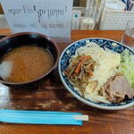 彩花 - つけうどん（大盛り）、肉、いか天、きんぴら