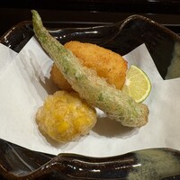 帰燕 - ②松茸コロッケ、唐辛子・コーンの天ぷら