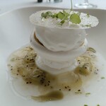 フィリップ・ミル 東京 - キウイのマルムラードとアロエベラのコンポート　バターミルクのクリーム　ミントとベルベーヌ香り