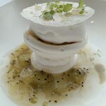 フィリップ・ミル 東京 - キウイのマルムラードとアロエベラのコンポート　バターミルクのクリーム　ミントとベルベーヌ香り