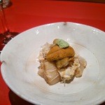 毛蟹とホタテのウニ和え。