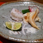 刺身。石垣貝、ボタン海老。