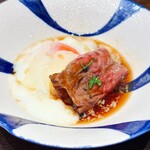 USHIMITSU - 和牛サーロインの焼きすき焼き 春菊と温泉卵