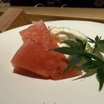 雪花菜 - スイカに自家製塩バニラアイスを添えて