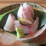 僧伽小野 一秀庵 - お造りの「糸島旬魚三種盛り合わせ」